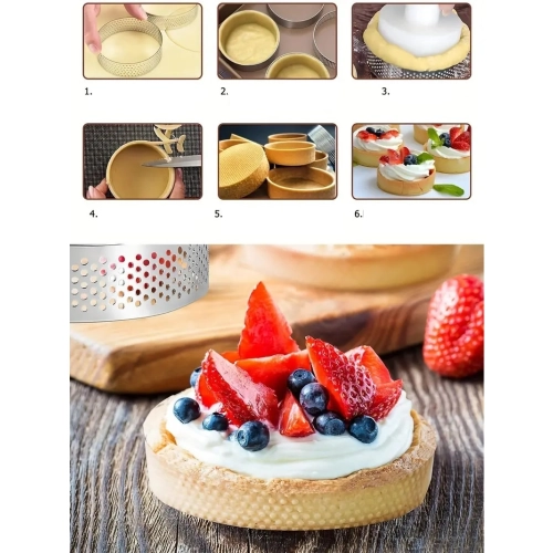 Foremki do tartaletek forma perforowana do pieczenia tarty ring rant średnica 8 cm wysokość 2 cm zestaw 6 sztuk